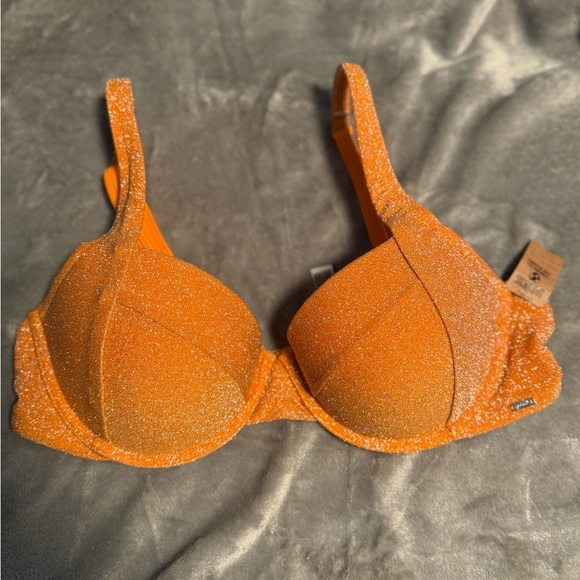 PINK Victoria's Secret Glittering Orange Swim Top Size Large - Picture 2 of 9